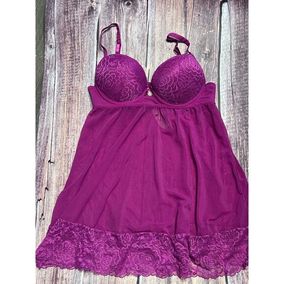 Daisy Fuentes Purple Babydoll Slip Lingerie Molded Cup Underwire Push Up Top M - Picture 1 of 8